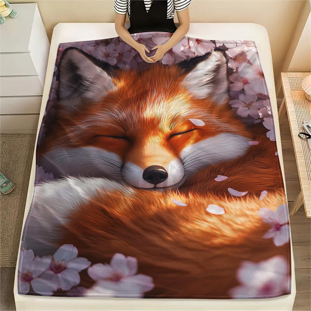 1Pc Tiger Fox Art Print Flannel Blanket, High Quality Comfortable for All Seasons, Home Decor, Warmth and Comfort, Perfect for Gifts