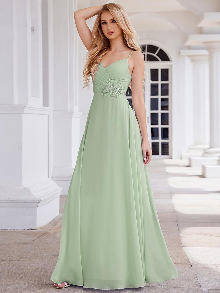 Ever-Pretty Women's A-Line Cross Back Sleeveless Pleated Chiffon Bridesmaid Dress With Embroidery Decoration