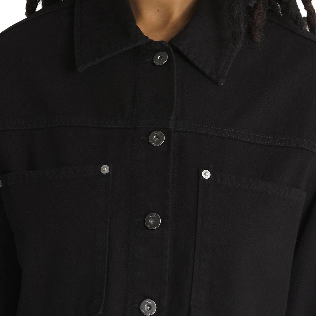 Vans Raynes Crop Trucker Jacket Solid Color Lapel Single-Breasted Long Sleeve Jacket Women jackets Black VN000G8SBLK