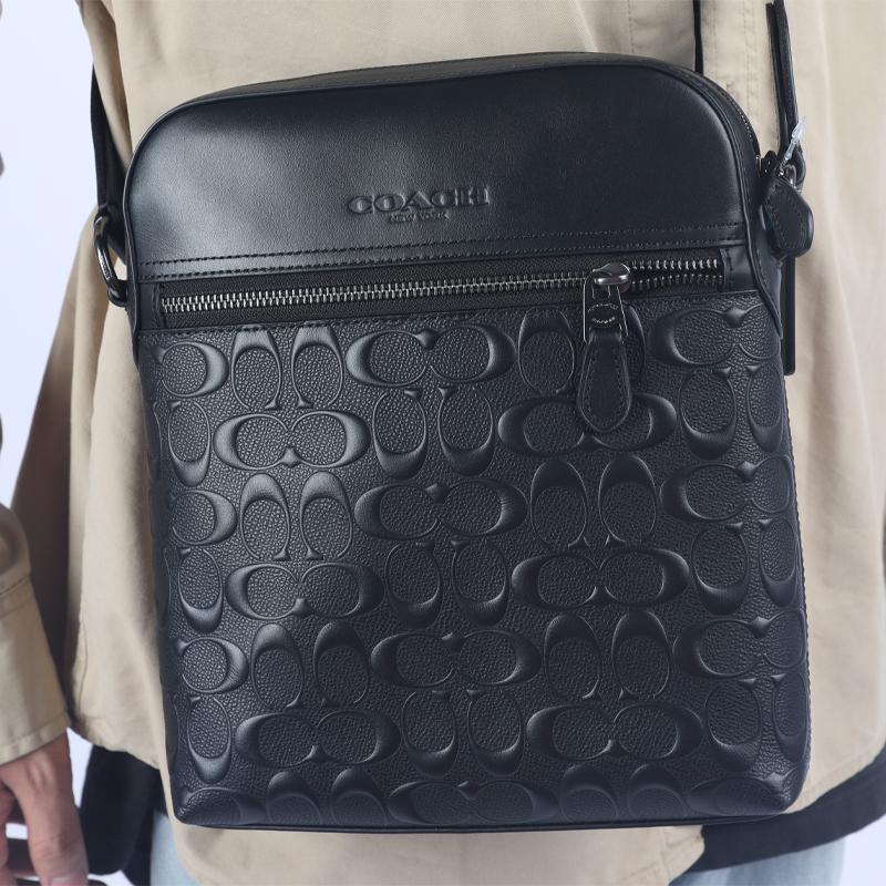 COACH Houston Cow Leather Shoulder Bag, Crossbody Bag Small Men's Black 4009-QBBK