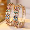 Double Row Small Round Stone Multicolor Crystal Hoop Earrings for Women Vintage Gold Color Ear Buckle Wedding Party Zircon Gift