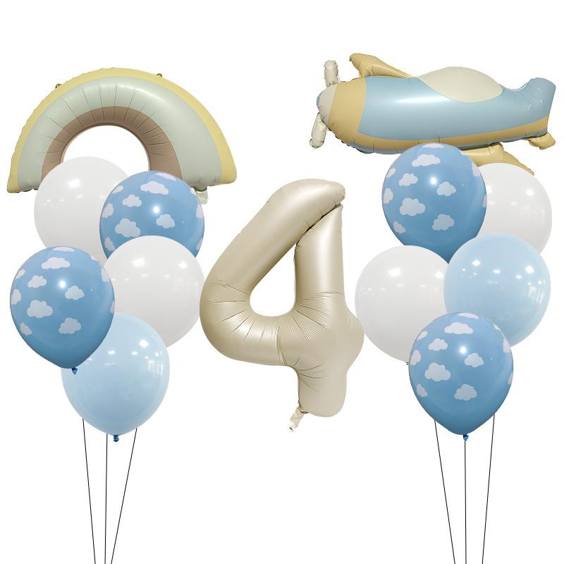 32 Inch Caramel Milk White Digital Retro Matte Small Plane Rainbow Aluminum Film Balloon Set Birthday Atmosphere Arrangement