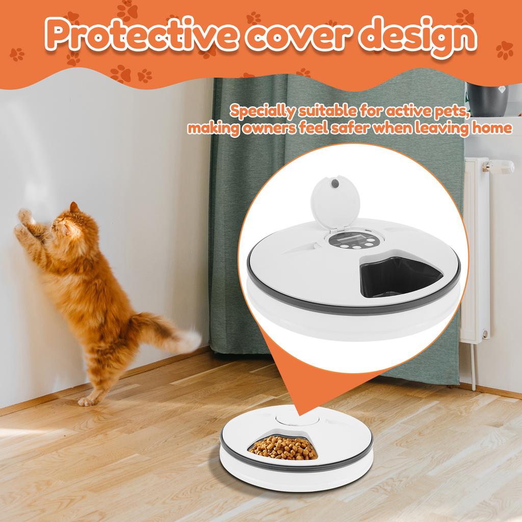 Wet Food Cat Feeder with Timer 6 Meals Pet Food Auto Feeder Battery Powered Cat Fresh Food Feeder Cordless Cat Fresh Food Feeder