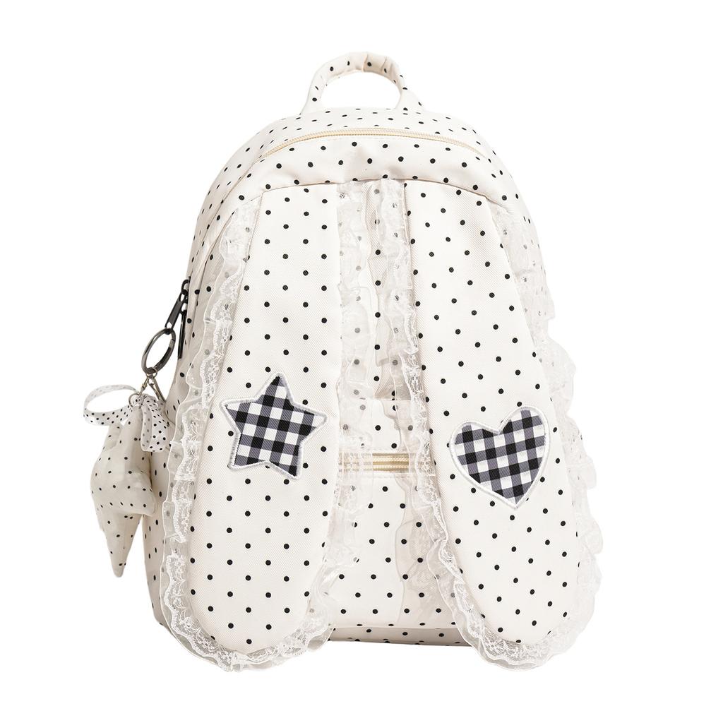 Schoolbag high-value Korean polka dot drop ear backpack lace lace backpack lightweight versatile large-capacity schoolbag women