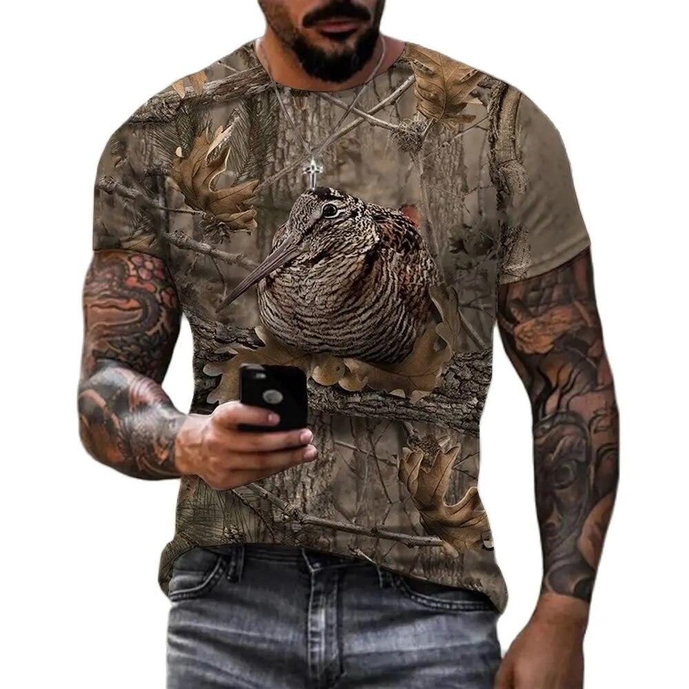Men's T-shirt Camouflage Hunting Animal Sika Deer 3D Print T Shirts Fashion Bear Pattern Short Sleeve Outdoor Sports Loose Tops
