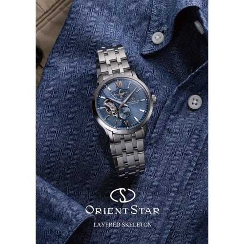 Orient Star RK-AV0B08L Men's Automatic Watch, Layered Skeleton, Mechanical, Made in Japan, with 2-Year Manufacturer's Warranty, Open Heart, Light Blue