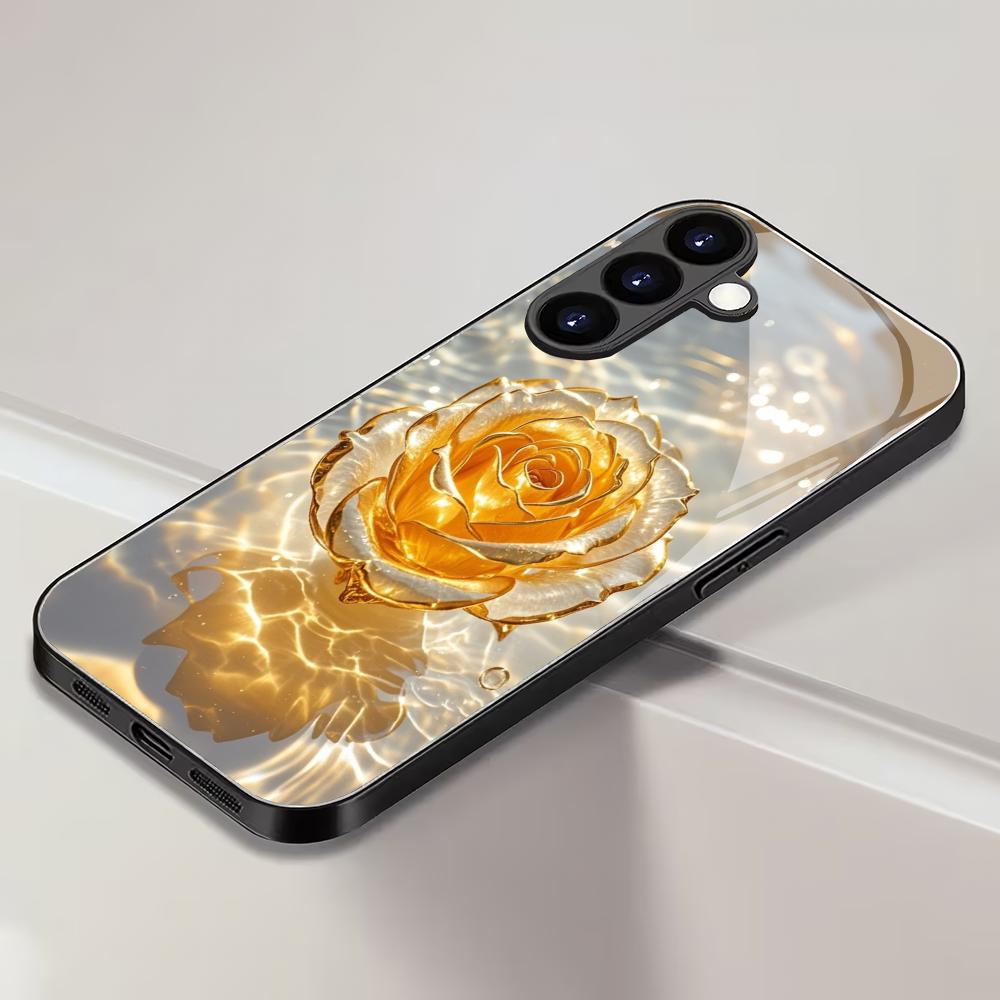 Rosenblüten Hartglas Handyhülle Geeignet für Samsung Galaxy S26 S25 S24 S23 S22 S20 FE/Ultra/Plus Anti-Drop Rückseite