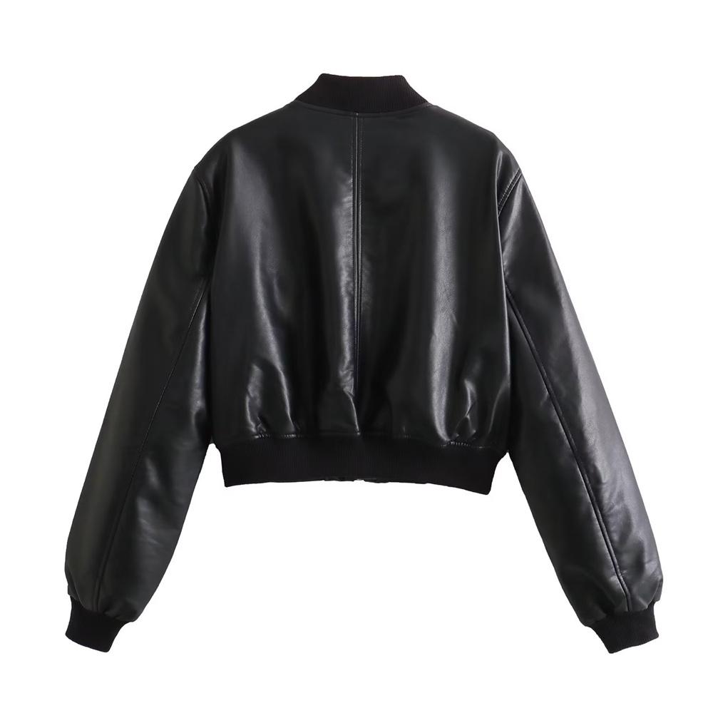 Autumn and Winter Women's Fashion Versatile Short Motorcycle Faux Pilot Jacket Coat Artificial Leather Coat