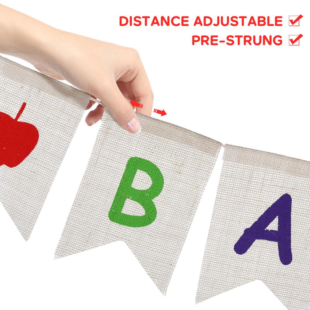 BESTOYARD 335M Welcome Back Banner Jute Bunting Banner Sign Backdrop for School Home Office Banner for School
