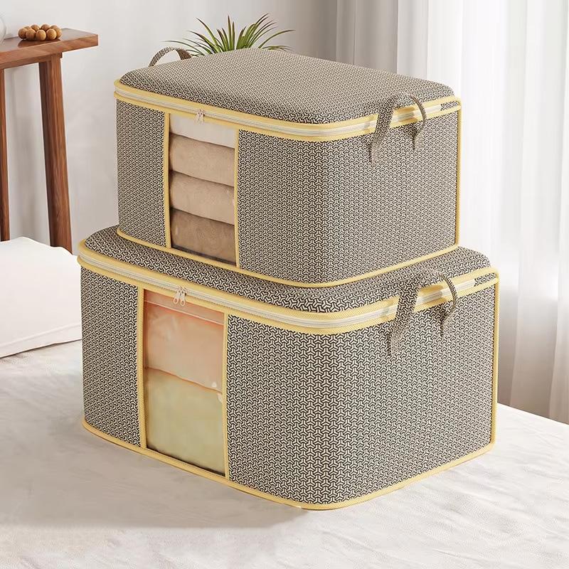 1pc Non-woven Fabric Storage Box Foldable Large Capacity Quilt Storage Bag Transparent Visible Clothing Bag Wardrobe Organizer