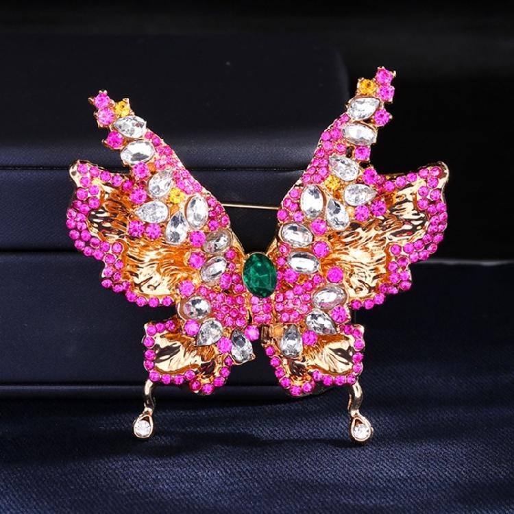 Multi Purpose Crystal Rhinestones Butterfly Brooch Double Wing Structure Easy Clip Fastening For Various Clothings