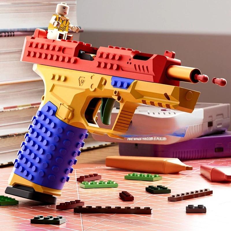 Non-Toxic Building Block Pistol Continuous Firing Toy Gun Shell Throwing Airsoft Blowback Empty Hanging Outdoor Cs Weapon For Children Adult