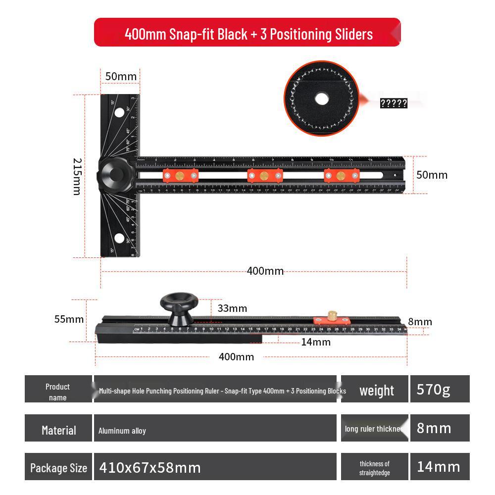 Multi-Shape Splicable Hole Punch Ruler: Automatic Click Point Multi-Functional T-Square for Woodworking