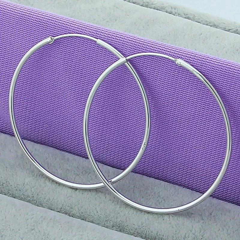 Round Circle 50/60mm Hoop Earrings Silver Color for Woman Wedding Engagement Party Fashion Charm Jewelry Gift