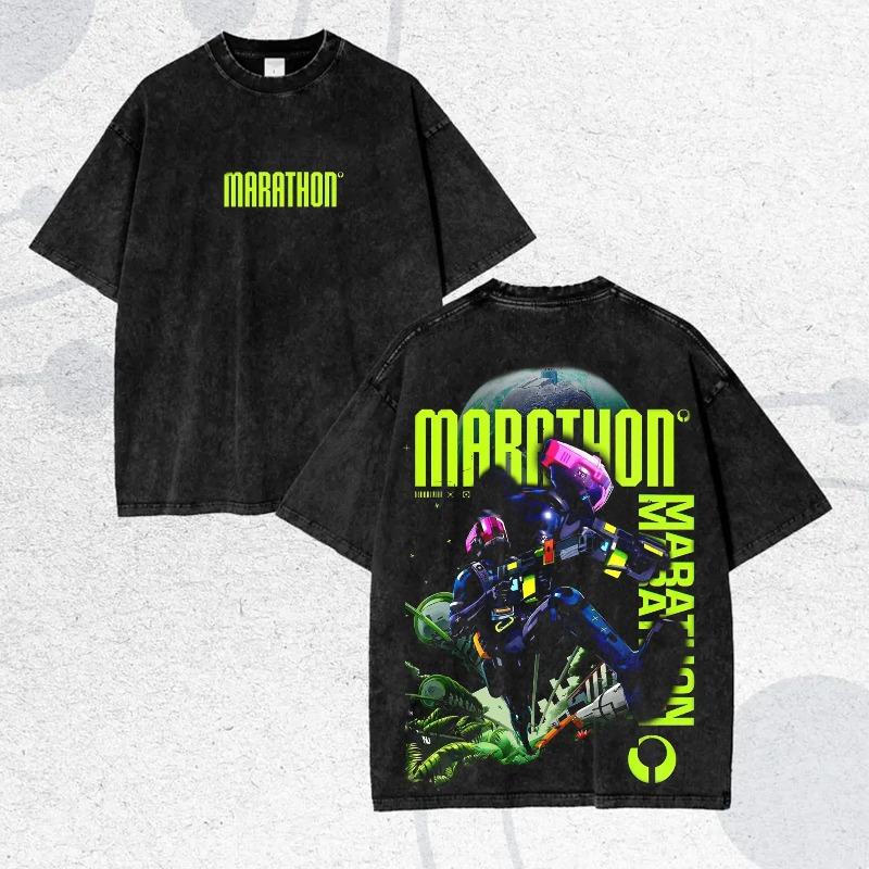 

Vintage Washed T-Shirt Neon Glitch Sci-Fi Streetwear Tee Summer Men s and Women s Washed T-shirt Top S