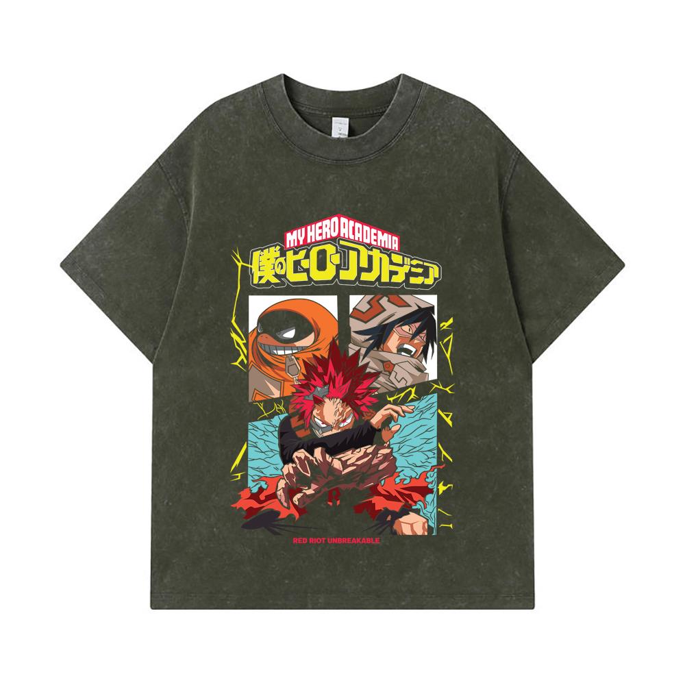 

275 GSM Washed T-shirts 100% Cotton My Hero Academia V20 Red Riot Print Unisex Heavy Cotton T Shirt S армия зеленый