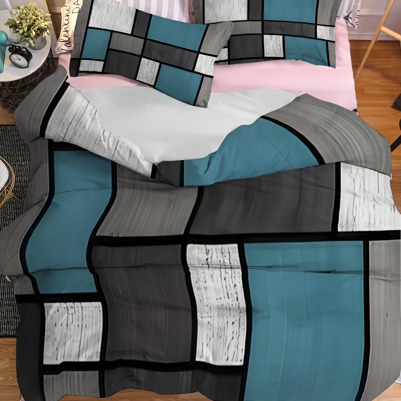 3Pcs Modern Minimalist Color Block Duvet Cover Set, Digital Print All Season Bedding with Pillowcases, Farmhouse Style