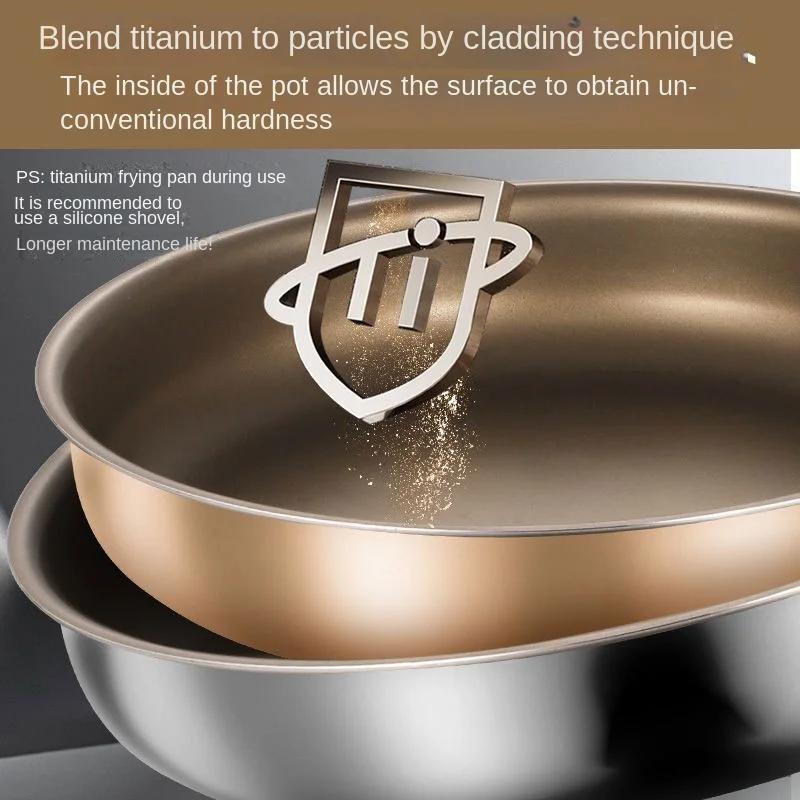 Professional Titanium Frying Pan Uncoated Non-Stick Skillet for Induction/Gas Stove Healthy Grill Pan for Steak, Eggs & Pancakes