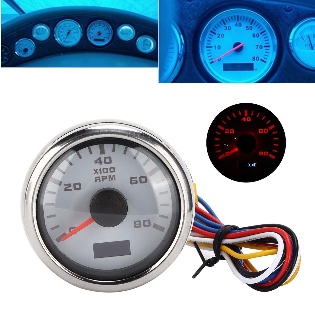 52mm Marine Pointer Tachometer Gauge Red Backlight   for Motorcycle Car Truck Boat Gasoline Engine 932V