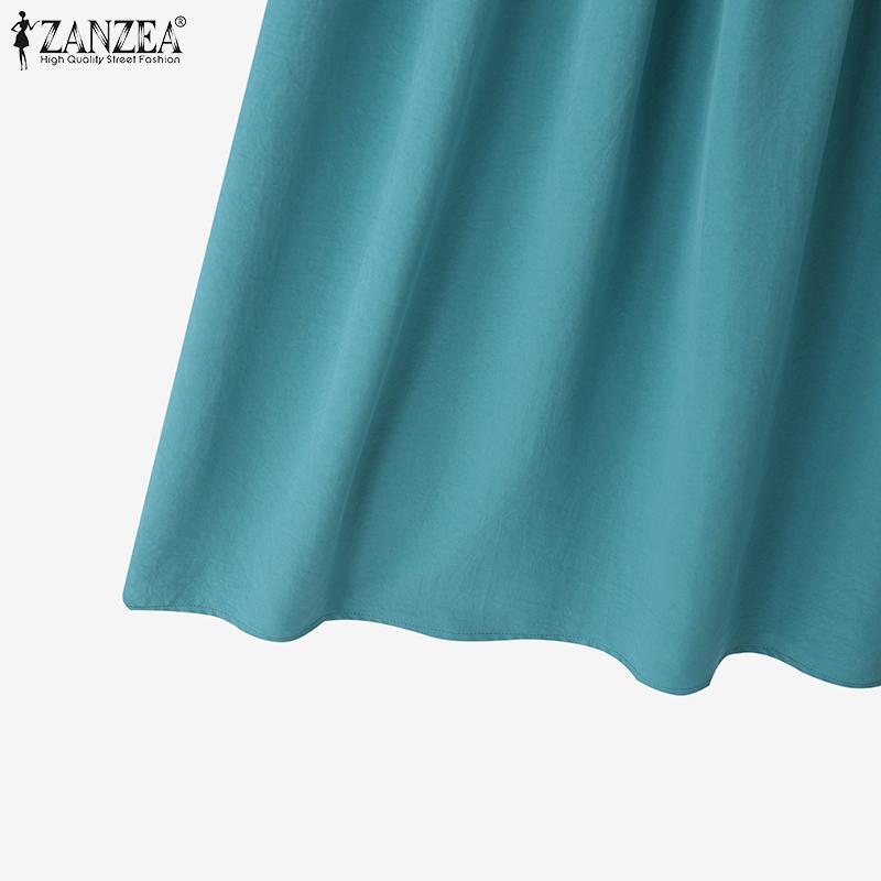 ZANZEA Women Lace Up Round Neck Summer Casual Sleeveless Dress