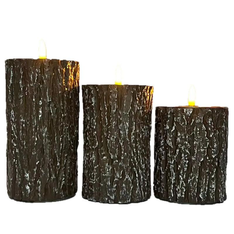 Paraffin Retro Wood Tree Stump Candle Holder with LED Candle Light for Home or Cafe Decor