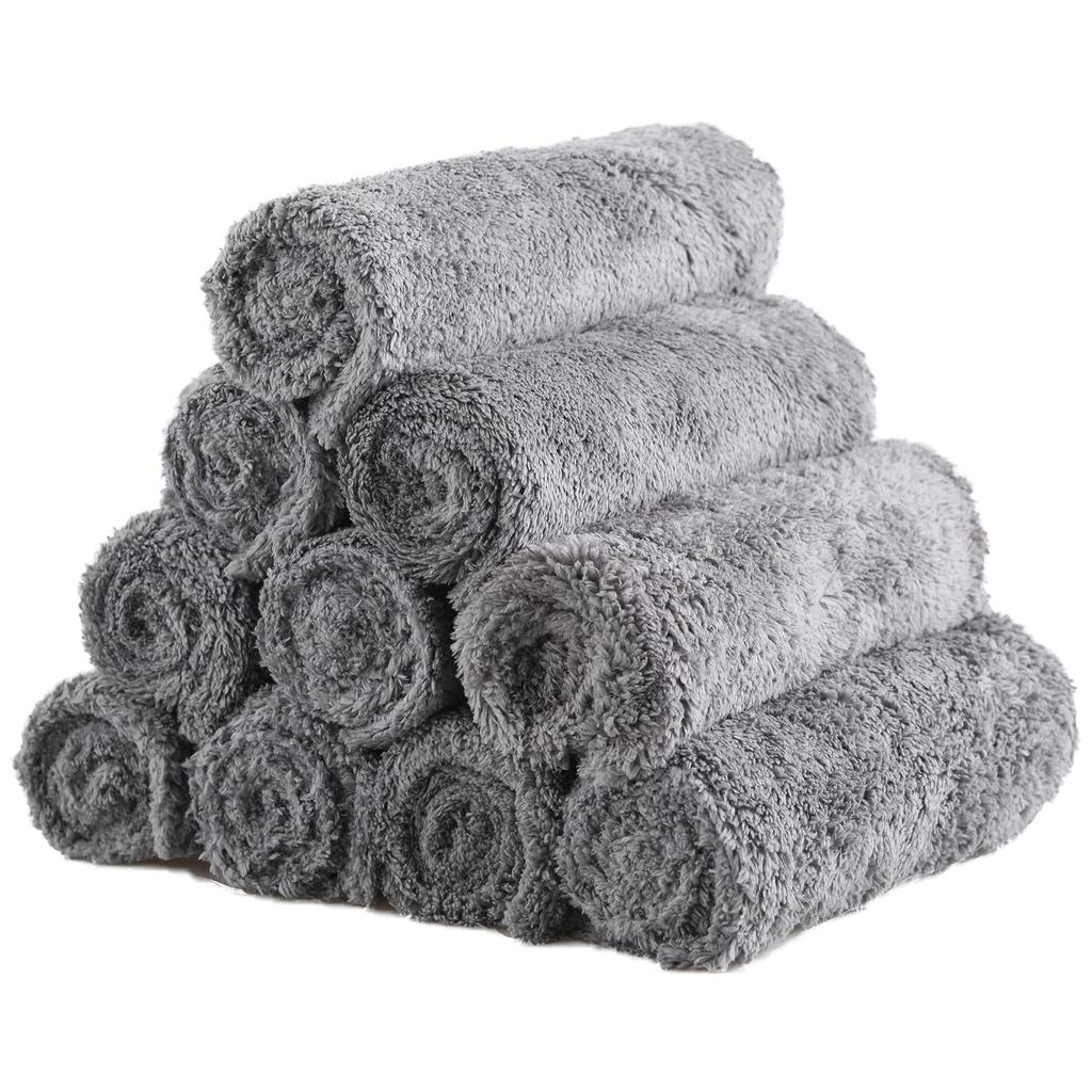 Thick Microfiber Cloths for Car Washing and Super Pack of 10 Cleaning, Quick-Drying, Absorbent, Lightweight, 40x40cm, (Gray)