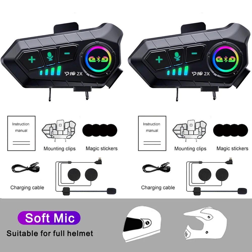 Motorcycle Helmet Headset Bluetooth 5.3 Intercom Headset Wireless Interphone Intercomunicador Waterproof Noise Reduction Voice Control Handsfree