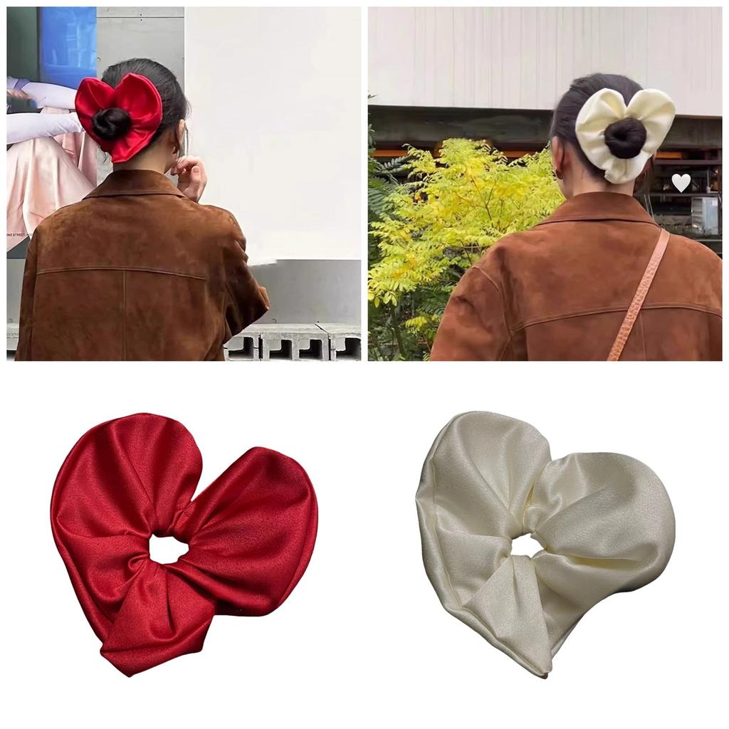 Oversized Satin Heart Shape Hair Band For Elegant Ponytail Holder And Bun Hairstyles Hair Scrunchies for Autumn Winter