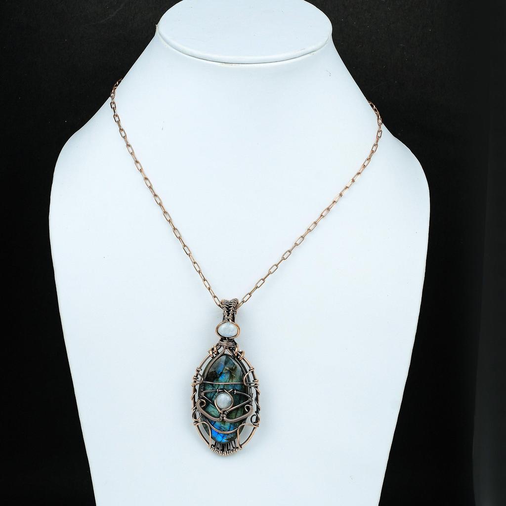 Evil Eye Labradorite Copper Pendant Copper Wire Wrapped Pendant Gemstone Pendant Copper Designer Jewelry Gift For Her Moonstone Wire Pendant
