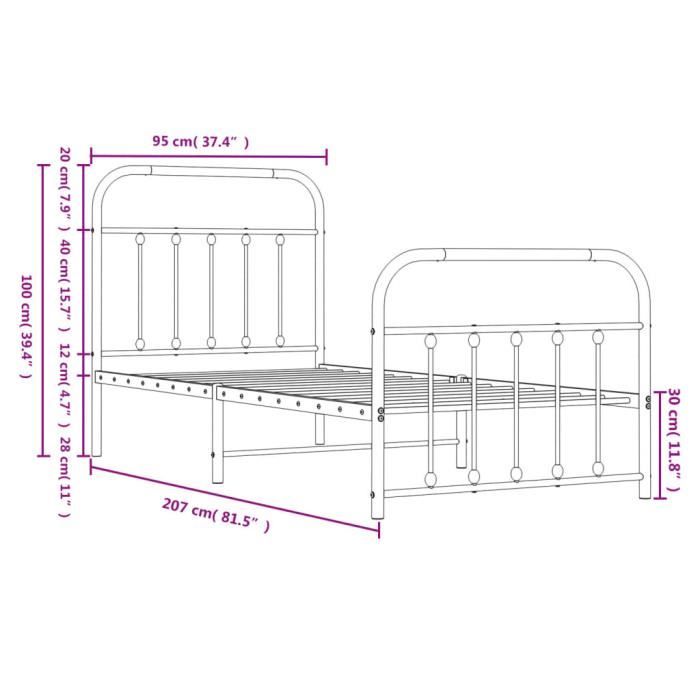 VidaXL Metal Bed Frame with Headboard-Footboard Black 90x200 Cm 352589