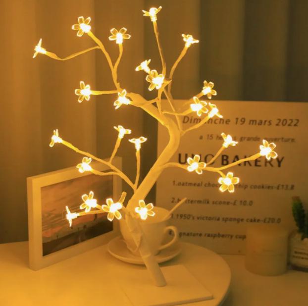 USB LED Cherry Blossom Crystal Tree Lamp for Room Decoration - Rose Flower Light with Colorful Simulated Lights