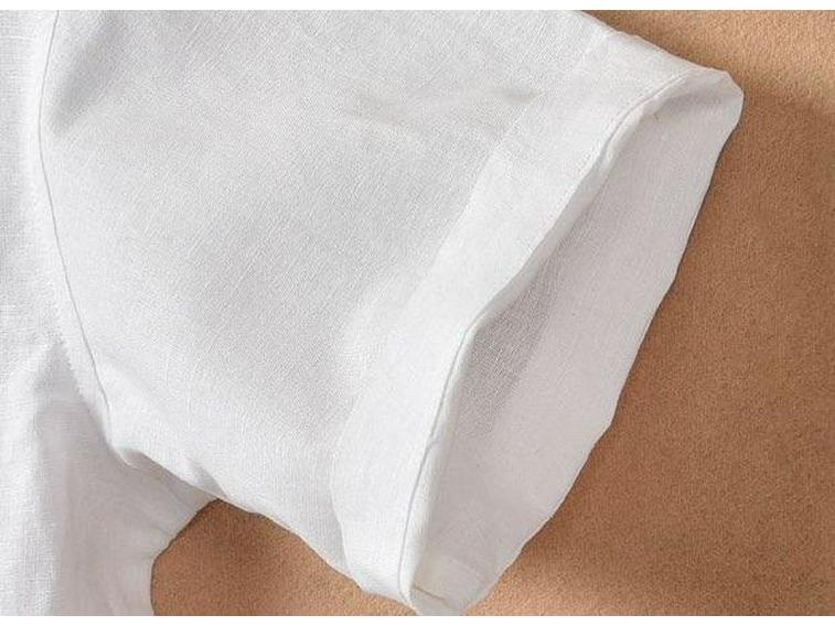 Men's Short Sleeve Breathable White Linen Shirt