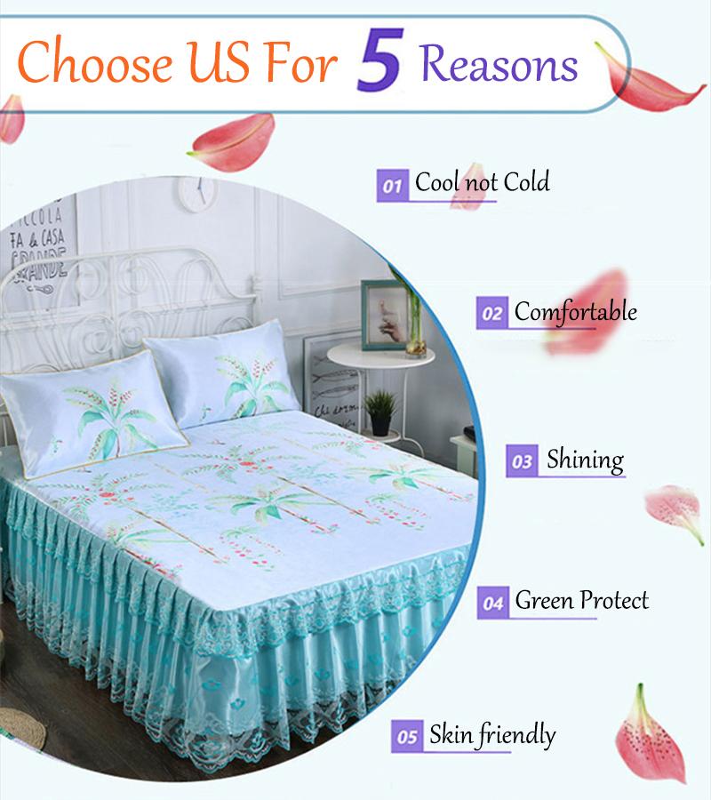 3-teilige Kühlmatte, Spitzen-Bettrock, Eismatte, moderne Bettüberwürfe, hautfreundliches Bettwäsche-Set, Stoff für Queen-Size-Betten mit Kissenbezug