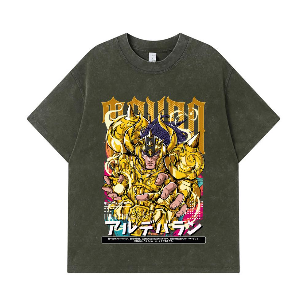 275 GSM Washed T-shirts 100 Cotton Saint Seiya V27 Tauro Print Unisex Heavy Cotton T Shirt S армия зеленый 2190₽