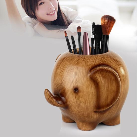 Elephant Pen Holder Resin Desktop Mascot Animal Figurine Storage Cup Makeup Organizer for Office Home School Decor