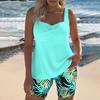 2Pcs/Set Women Swimsuit Sling Padded Tops Leaf Printing Swimming Trunks Set Quick-Dry Fabric Vacation Activities Beachwear