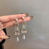 Cercei stud cu design exagerat în formă de fundă și picătură de apă, cercei cu perle, cercei în stil curte, cercei pentru femei