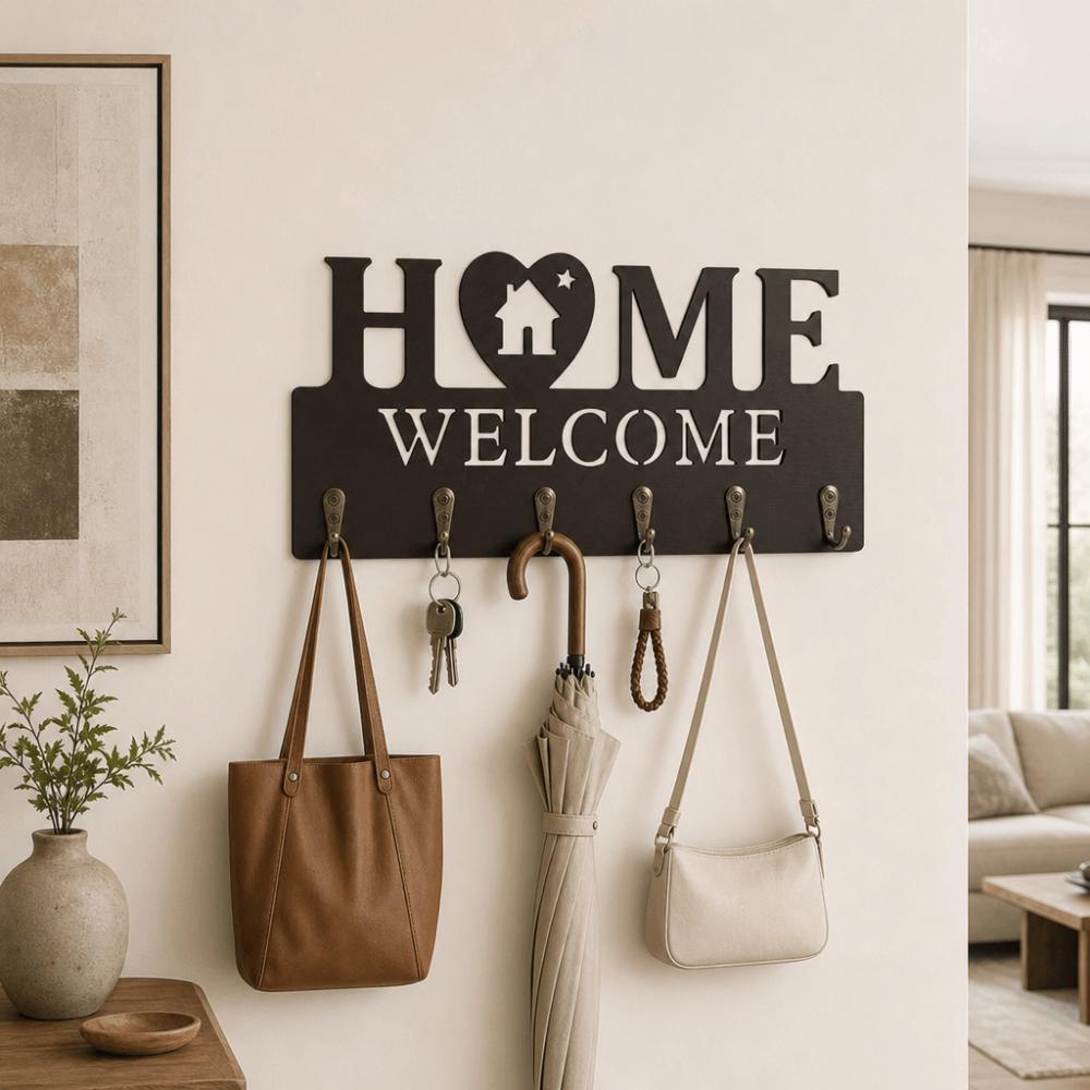 6 Hooks Wall Mount Key Rack Nordic Style Wall Decorative Hook Key Storage Holder Housewarming Gift