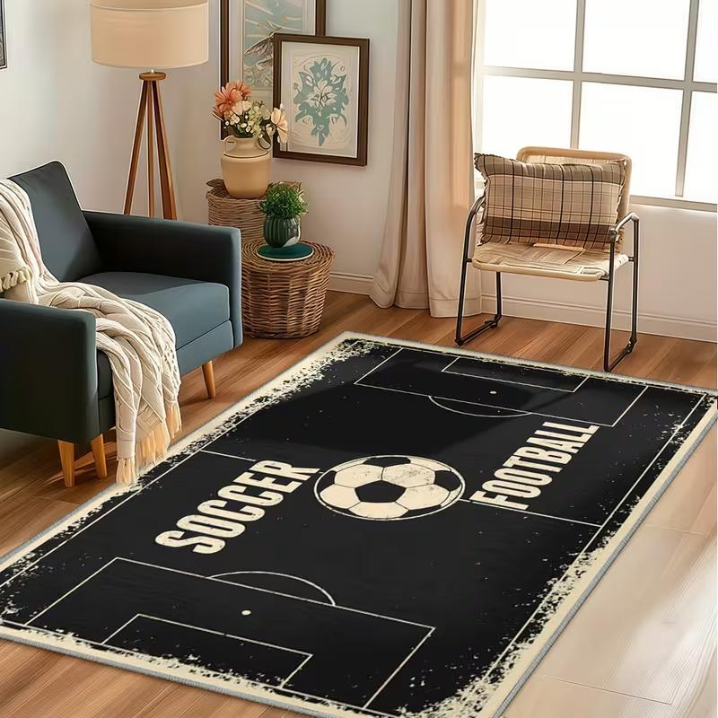 Black White Vintage Football Rug Washable Living Room Carpet Bedroom Floor Mat Sports Theme Home Decor Teen Room Decor Rug