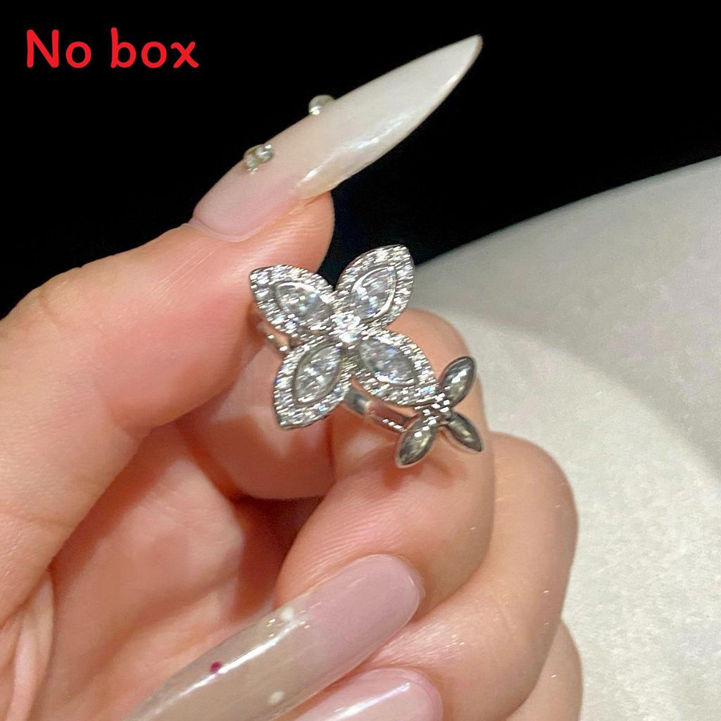 Lucky Clover Open Ring With Zirconia Flower Design For Women Fashion Jewelry