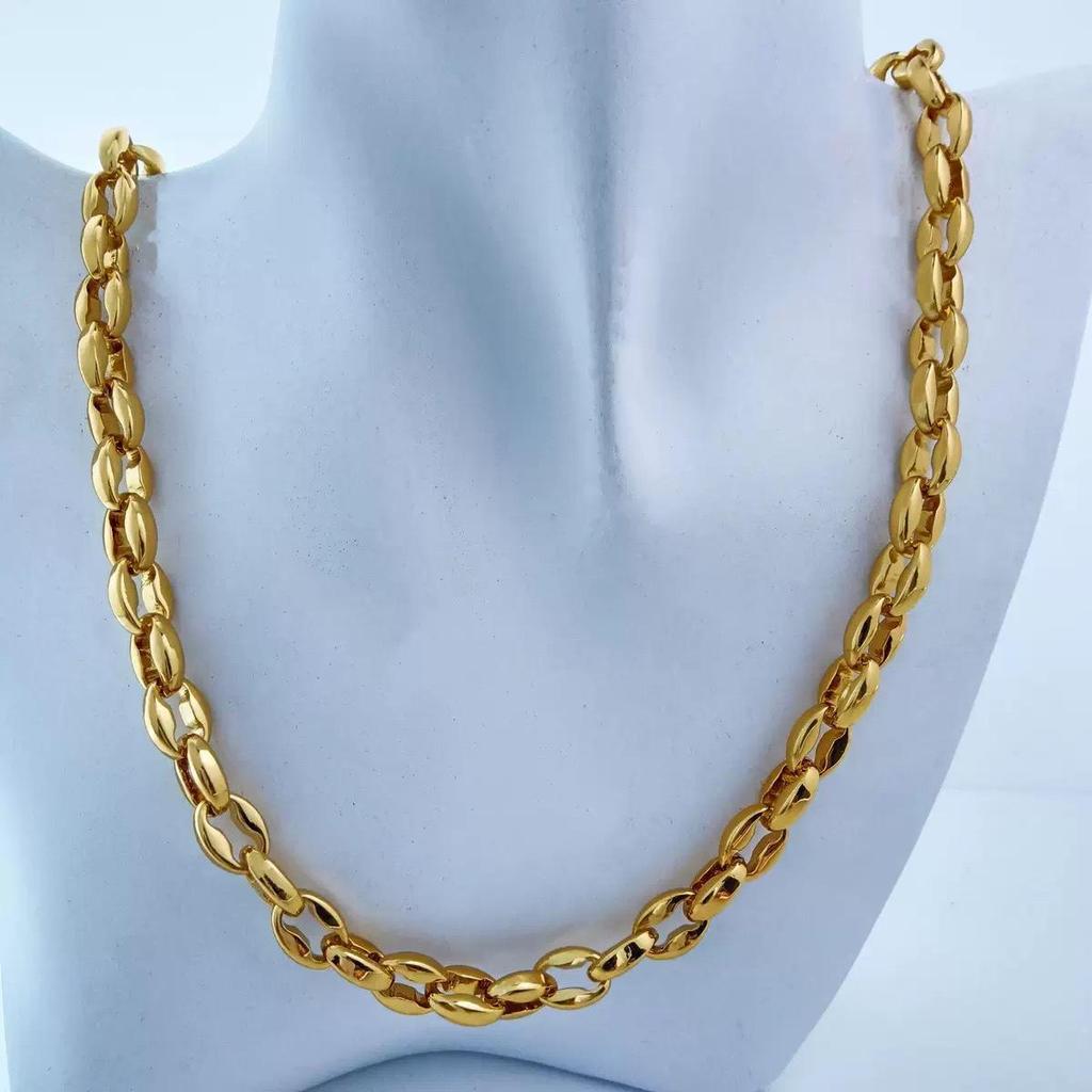 Men's European & American Style Chunky Necklace, Titanium Stainless Steel Flat Link Chain