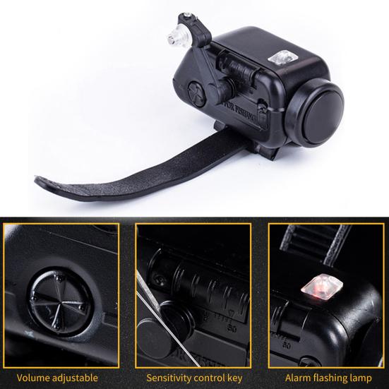 Elektrický signalizátor záběru s nastavitelnou citlivostí, hlasitým zvukovým indikátorem, páskem a rybářským zvonkem.