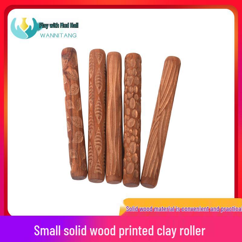 Ceramic Tools: Wooden Textured Clay Roller Set with 5 Patterned Styles for Clay Sculpture. Wave Style (Texture Clay Roller)
