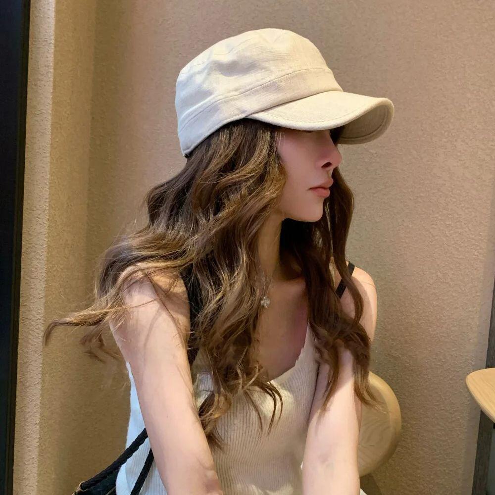 Retro Cotton-Linen Breathable Flat-Top Hat Vintage-Style Riding Cap Fashionable Duckbill Cap For Women Flatters The Face Shape