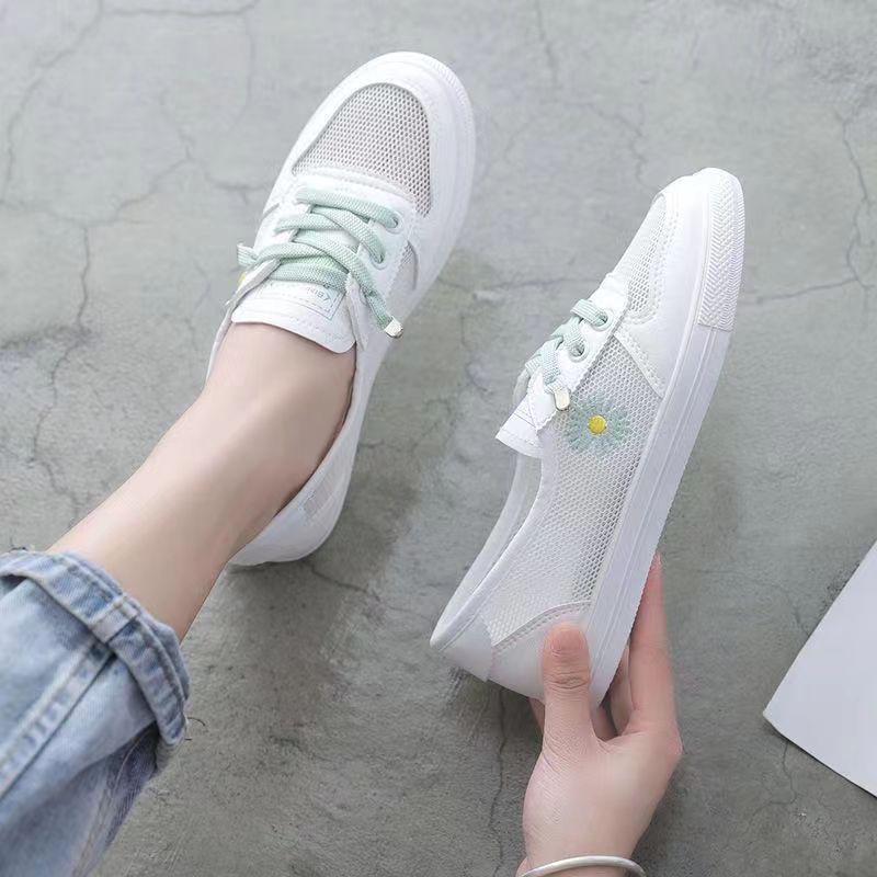 2025 Women's Lightweight White Mesh Casual Flat Shoes - Korean Style, Breathable, Summer All-Match Design.