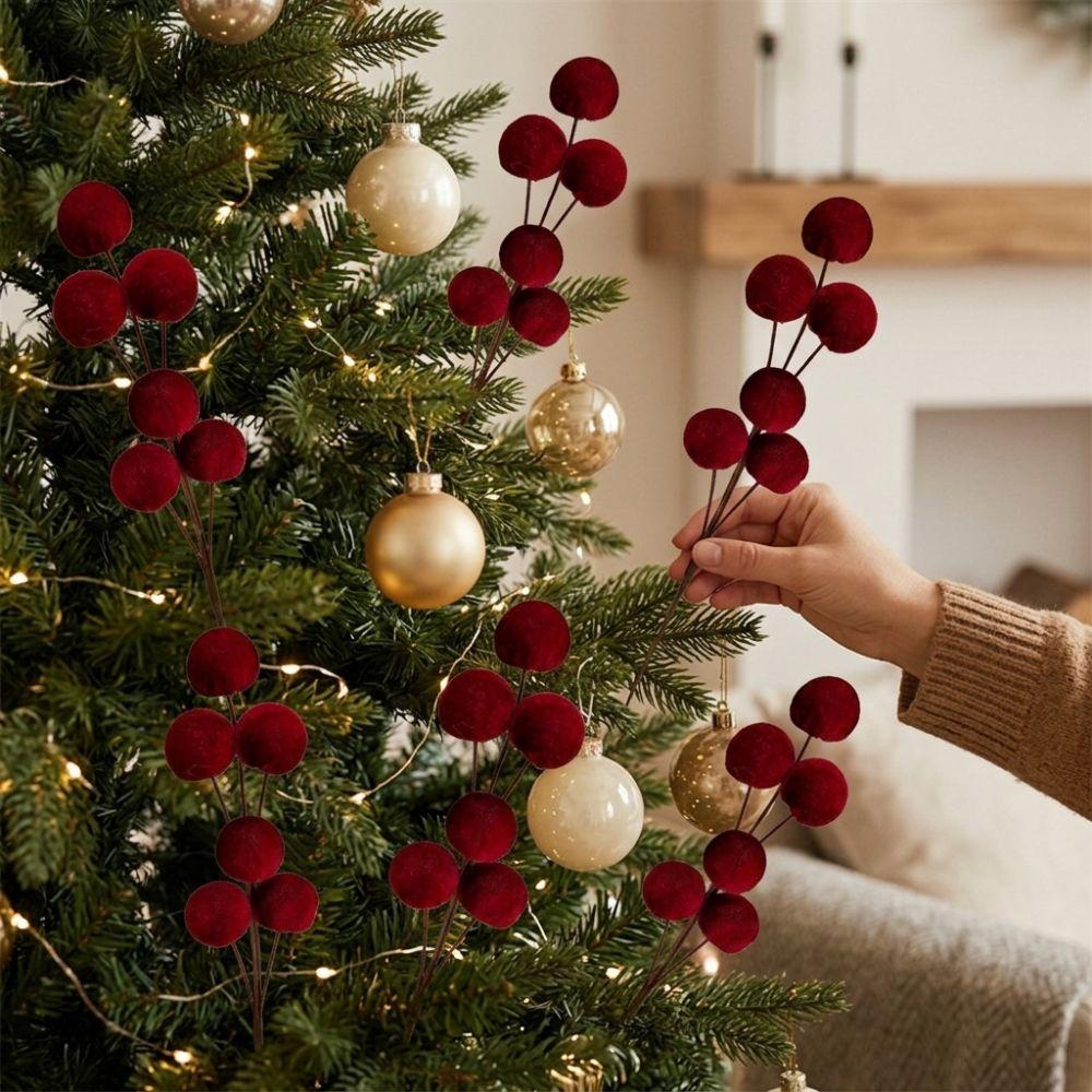 6 Balls Artificial Balls Bouquet Flocking Xmas Tree Ball Ornaments  Home Decoration