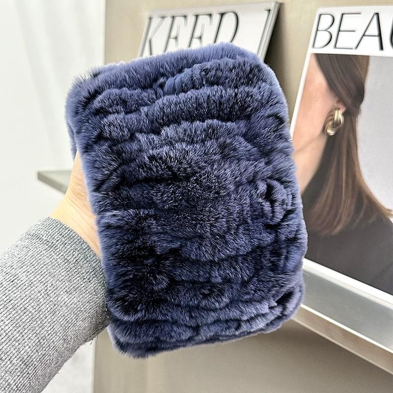 Korean Version of Cute Real Rex Rabbit Hair Neck Cover Winter Elastic Mesh Scarf Headband Versatile Plush Headgear Warm Scarf Women