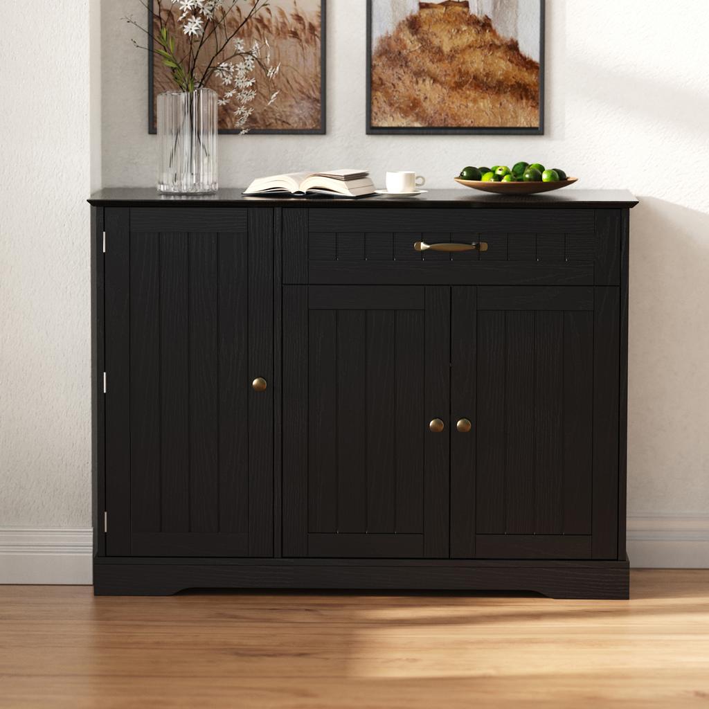 Credenza Moderna ed Elegante con 3 Ante e un Cassetto, Mobile Buffet per Sala da Pranzo, Soggiorno e Corridoio (Nero)