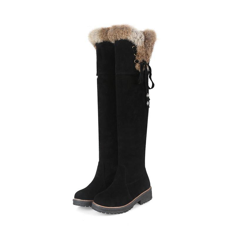 Warm Snow Boots Women Winter Shoes Suede Knee High Boots Ladies Fashion Low Heels Warm Fur Plush Long Boots Female