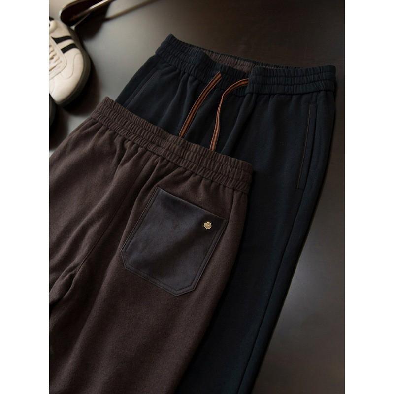 Mens Thick Straight Leg Casual Pants Winter Wool Lyocell Blend Stretch Relaxed Fit